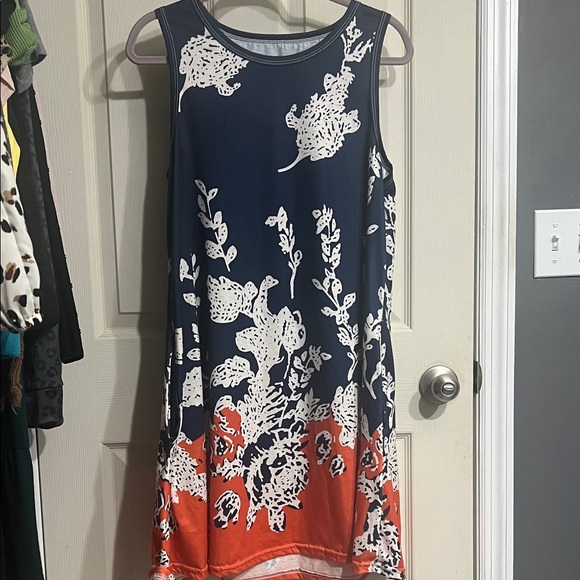 Ina Dresses & Skirts - Navy and Orange Floral Midi Dress